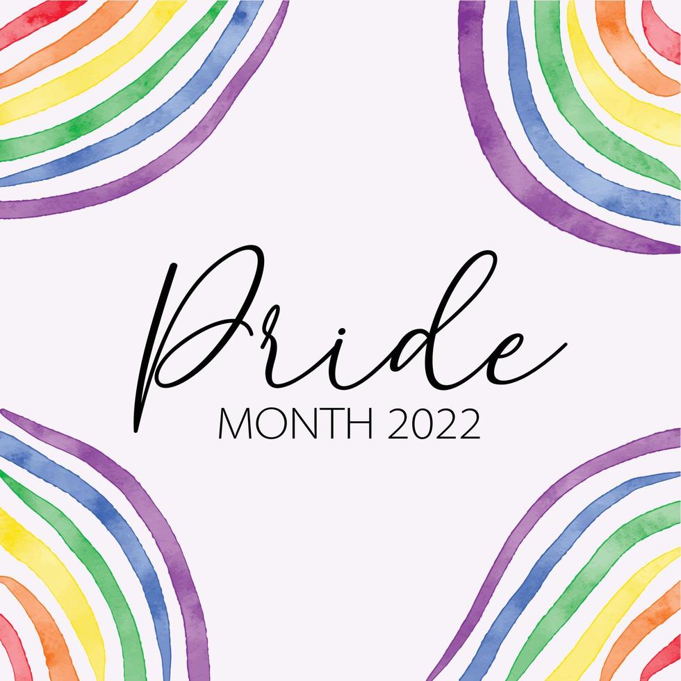 Vector design template for Pride month 2022 with watercolor textured rainbow frame. Simple LGBTQ community frame