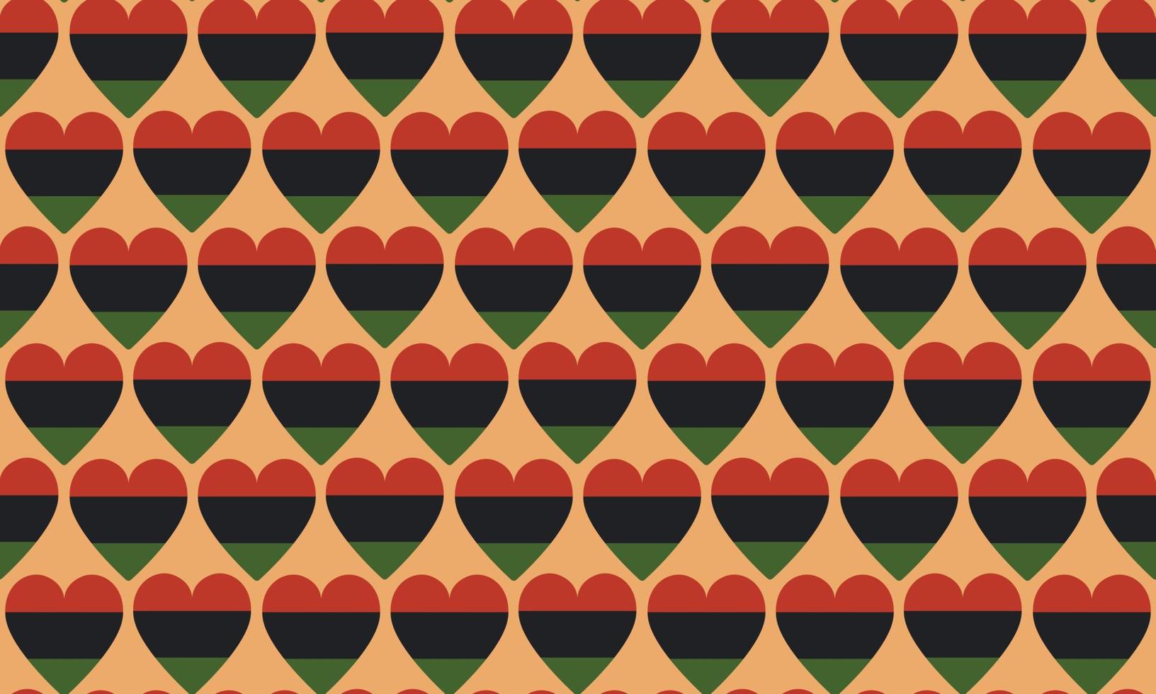 Seamless pattern background with hearts in color of Pan African flag - red, black, green. Vector backdrop texture for Juneteenth, Black History Month, Kwanzaa.