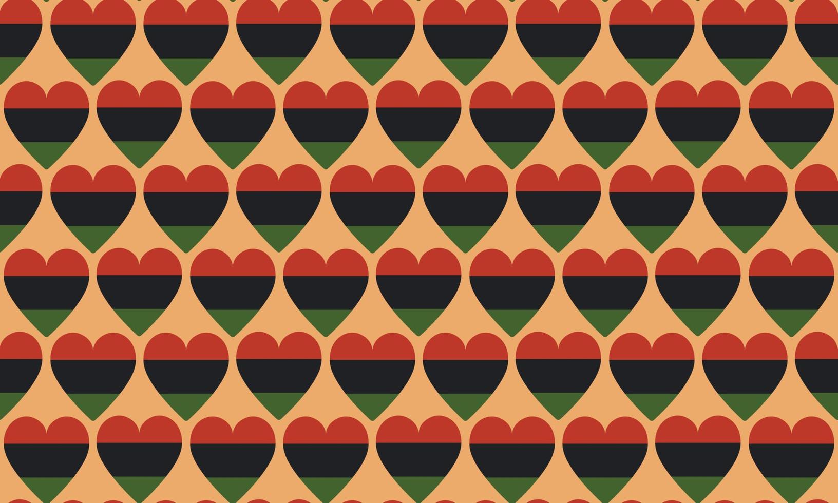 fondo transparente con corazones en el color de la bandera panafricana: rojo, negro, verde. textura de fondo vectorial para el 16 de junio, mes de la historia negra, kwanzaa. vector