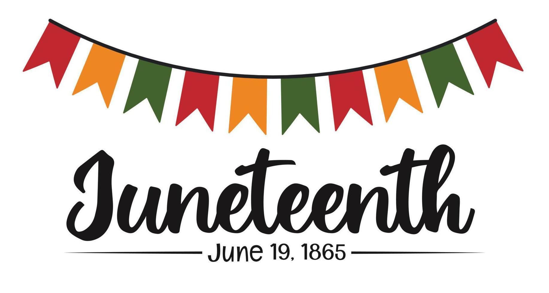 Juneteenth banner design with festive bunting flags in African flag colors - African American freedom day celebration vector