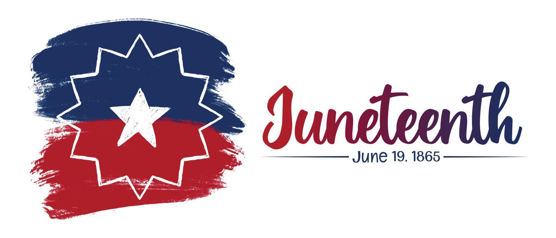 Paint textured artistic vector illustration of Juneteenth flag - white star on red blue brush strokes. Juneteenth banner - African American freedom day celebration