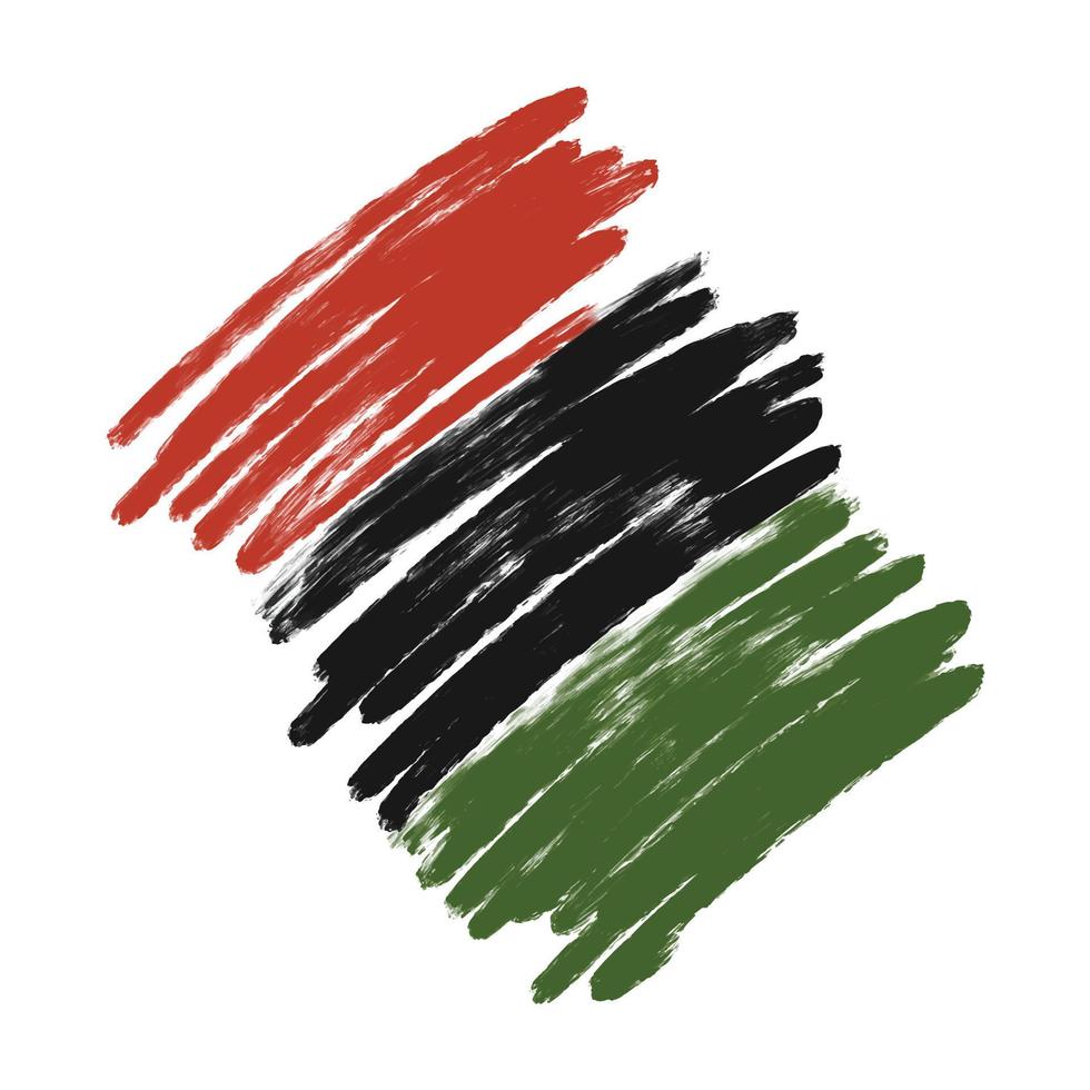 Vector hand draw, paint textured scriblle, grunge Pan African Juneteenth Freedom Day flag. Artistic creative background for Juneteenth, Black History Month