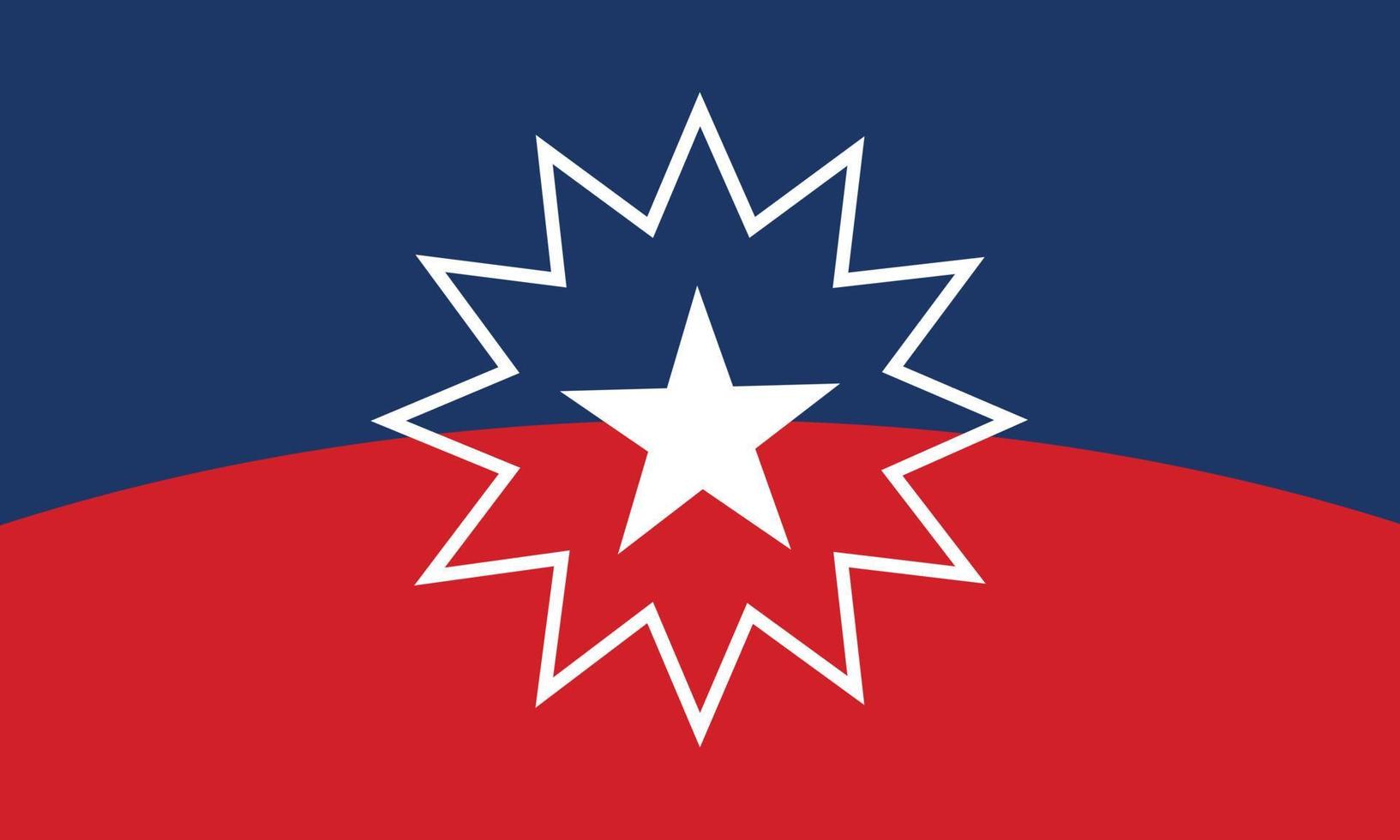 Juneteenth flag - white star and surrounding star-burst on red and blue. Vector flag for Juneteenth day  - African American freedom emancipation celebration in USA.