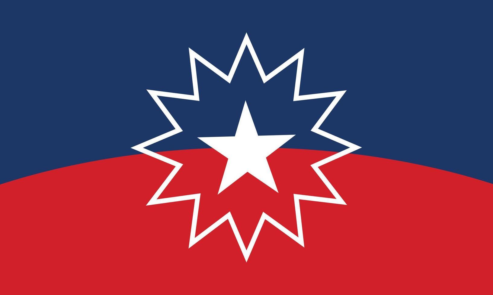 Juneteenth flag - white star and surrounding star-burst on red and blue. Vector flag for Juneteenth day  - African American freedom emancipation celebration in USA.