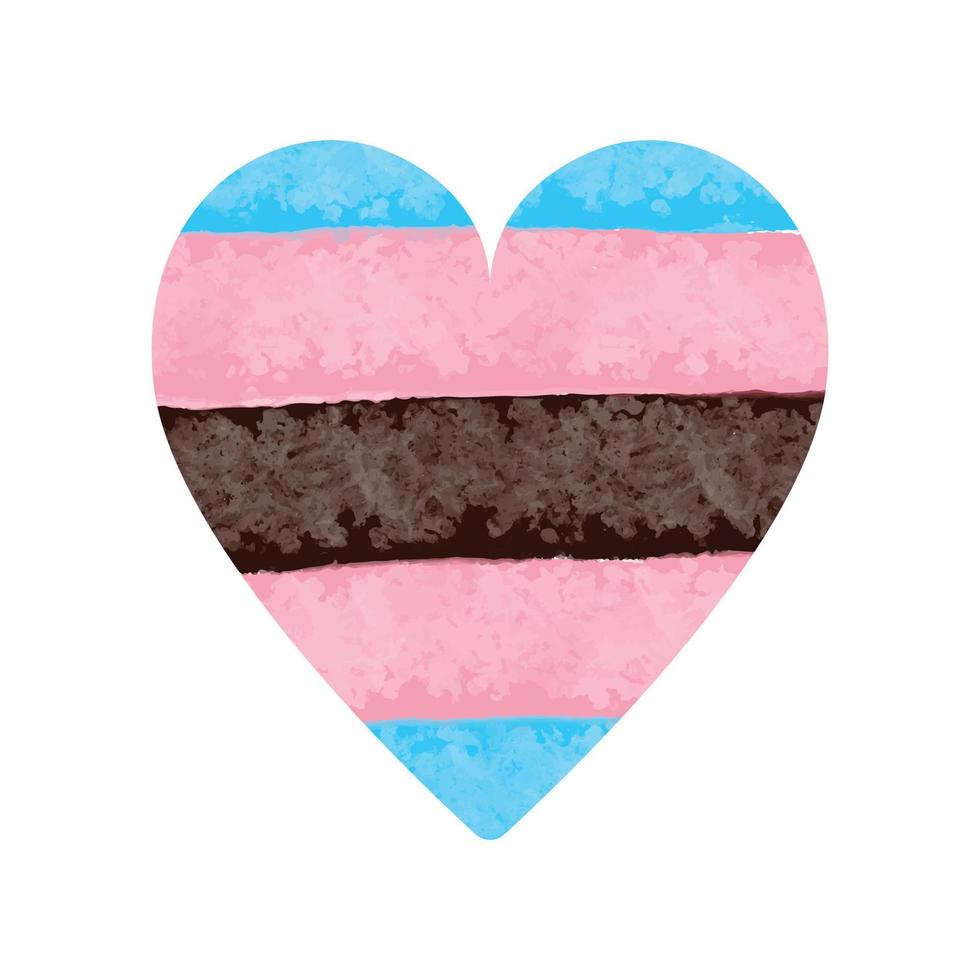 black transgender flag heart icon - artisitic hand drawn paint textured vector illustration. Black Trans Flag background template, symbol of LGBTQ community.