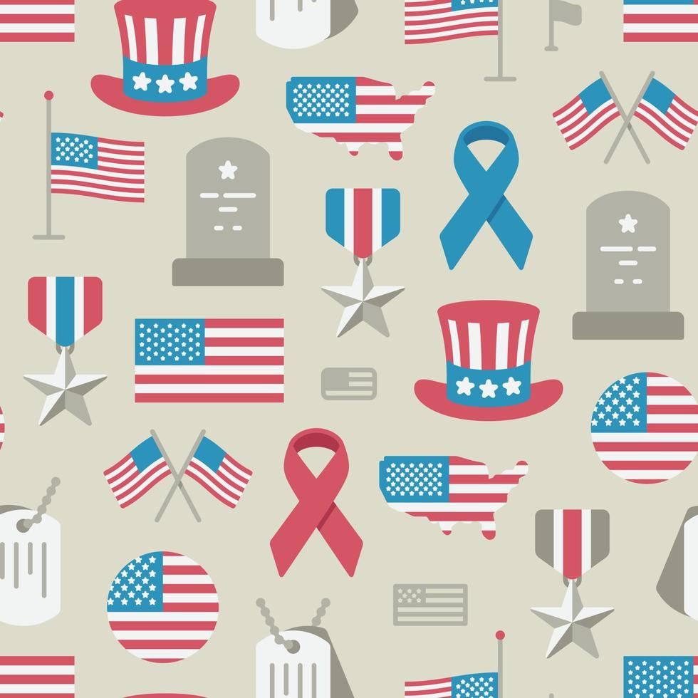 Memorial day and Veterans day seamless patterns on beige background vector