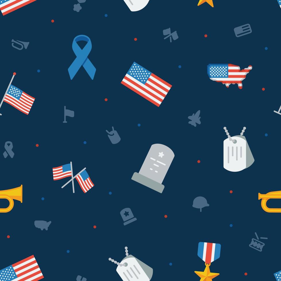 Memorial day and Veterans day seamless repeatable pattern on dark blue background vector