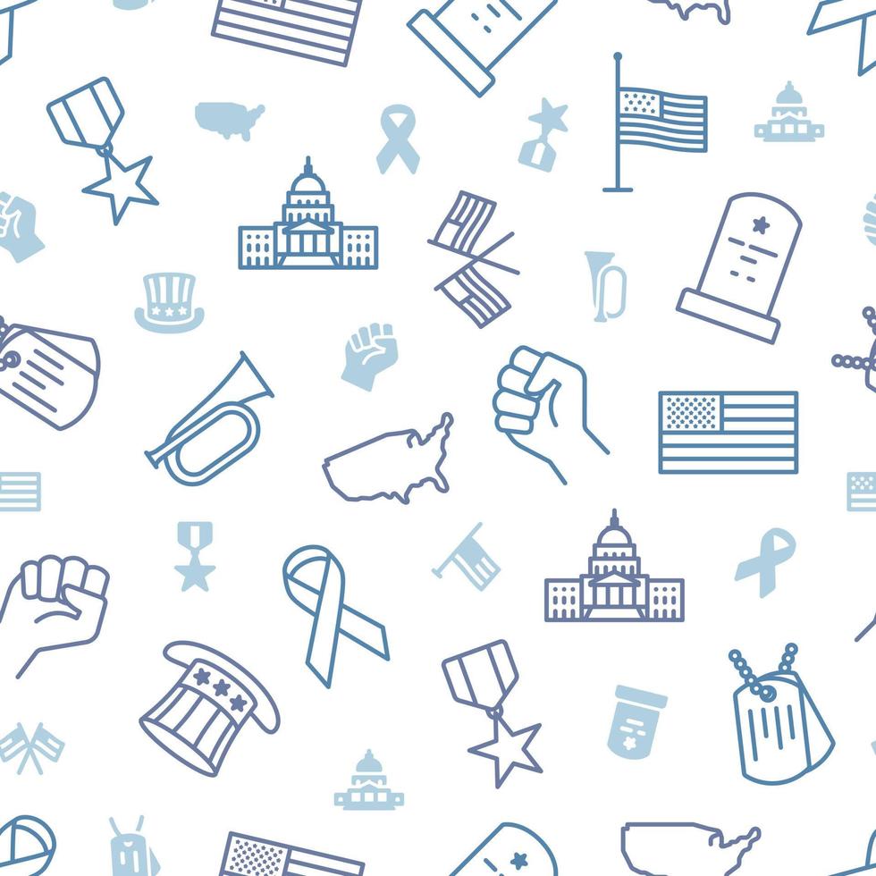 Seamless pattern of America themed blue icons on transparent background vector