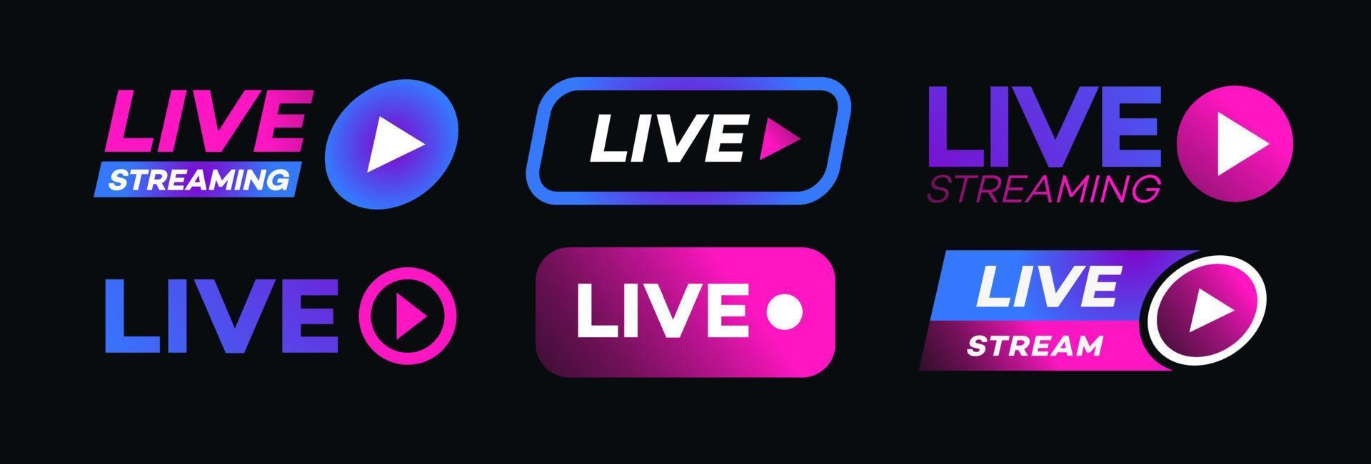 Live streaming icon set neon style vector