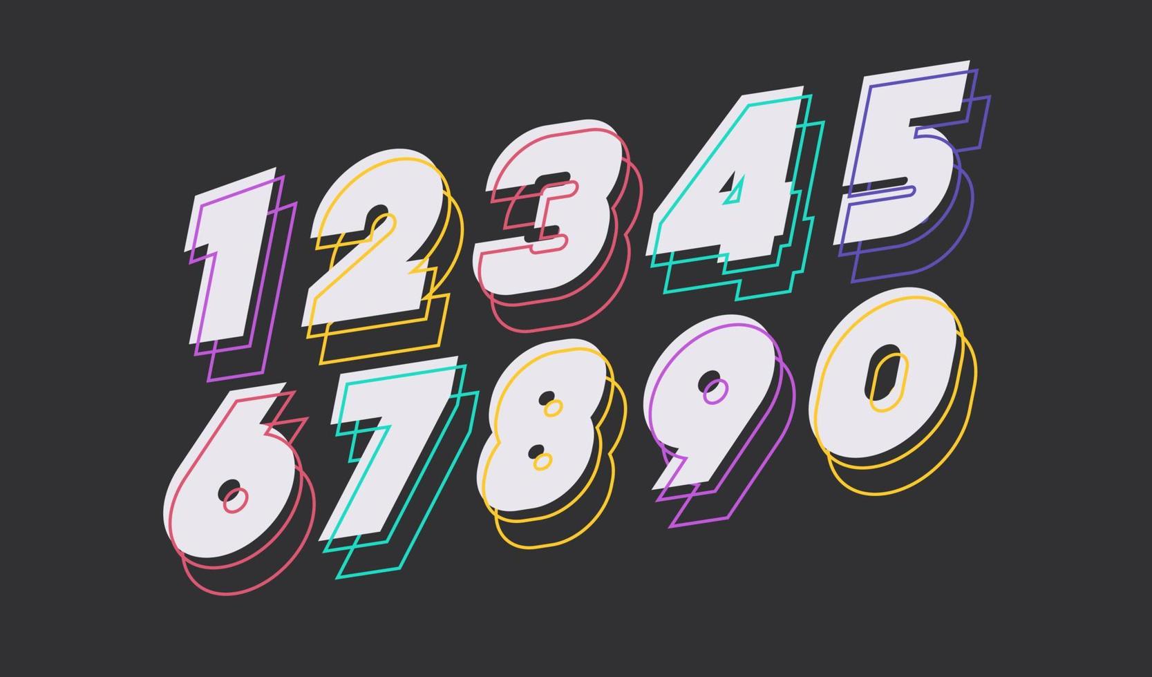 Number set 3d bold modern typography vector