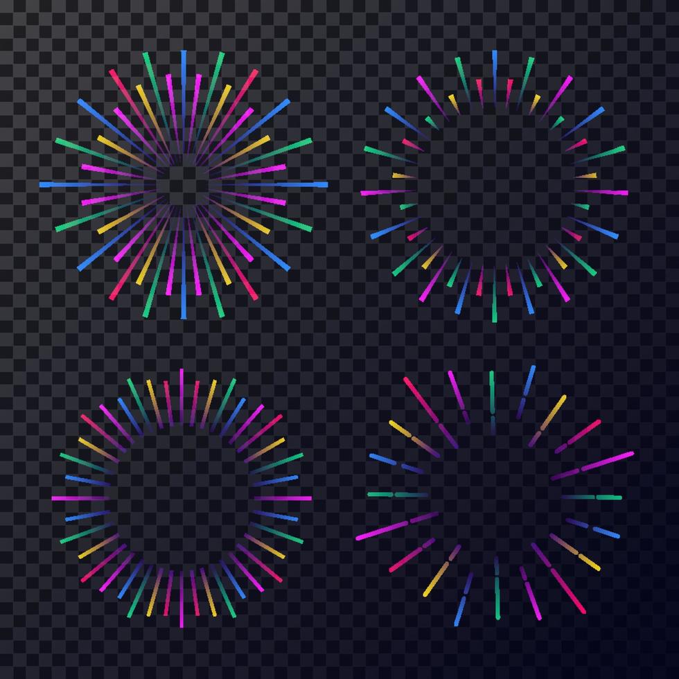 Vector neon fireworks set isolated on dark transparent background