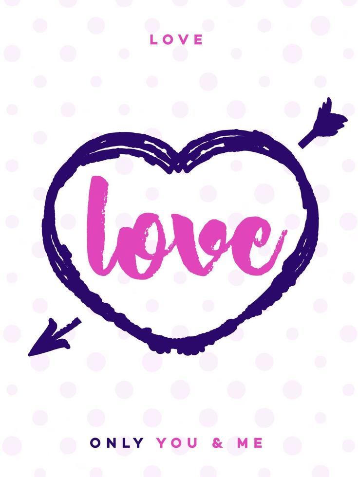Valentines day greeting card with sign love and heart on lovely cute background vector