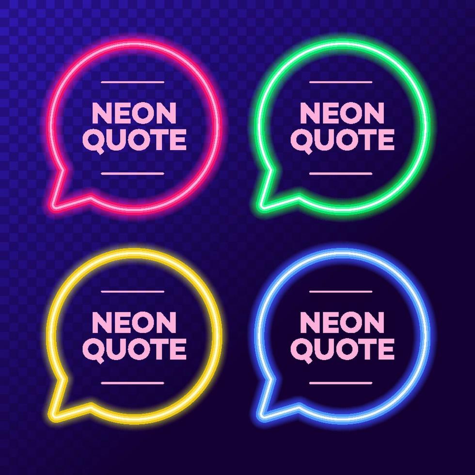 Vector illustration neon quote bubble frame set on transparent background for market