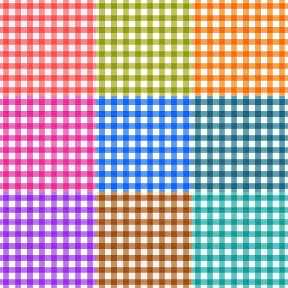 Checkered tablecloths seamless pattern set different color vector