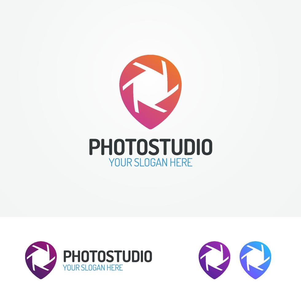 Photostudio logo set with aperture and pin vector