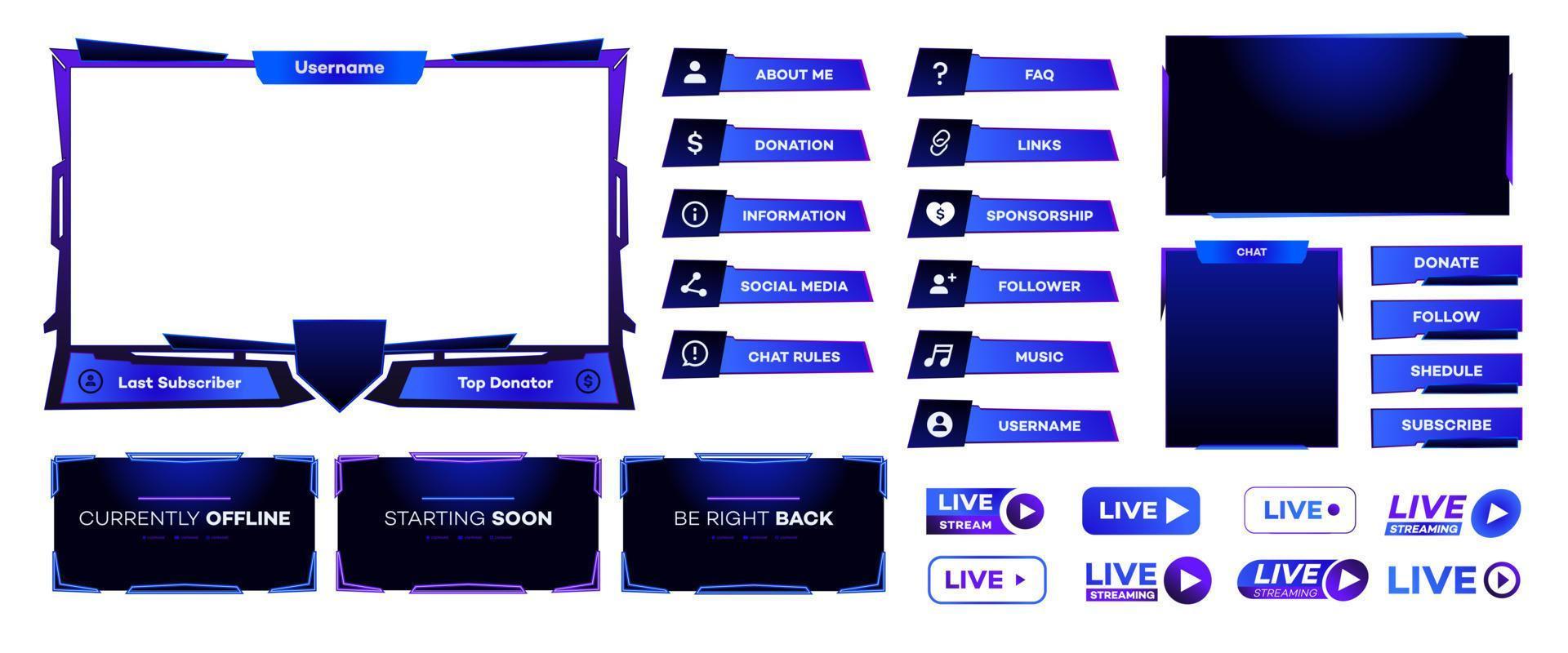 Stream screen panel overlay template neon theme vector