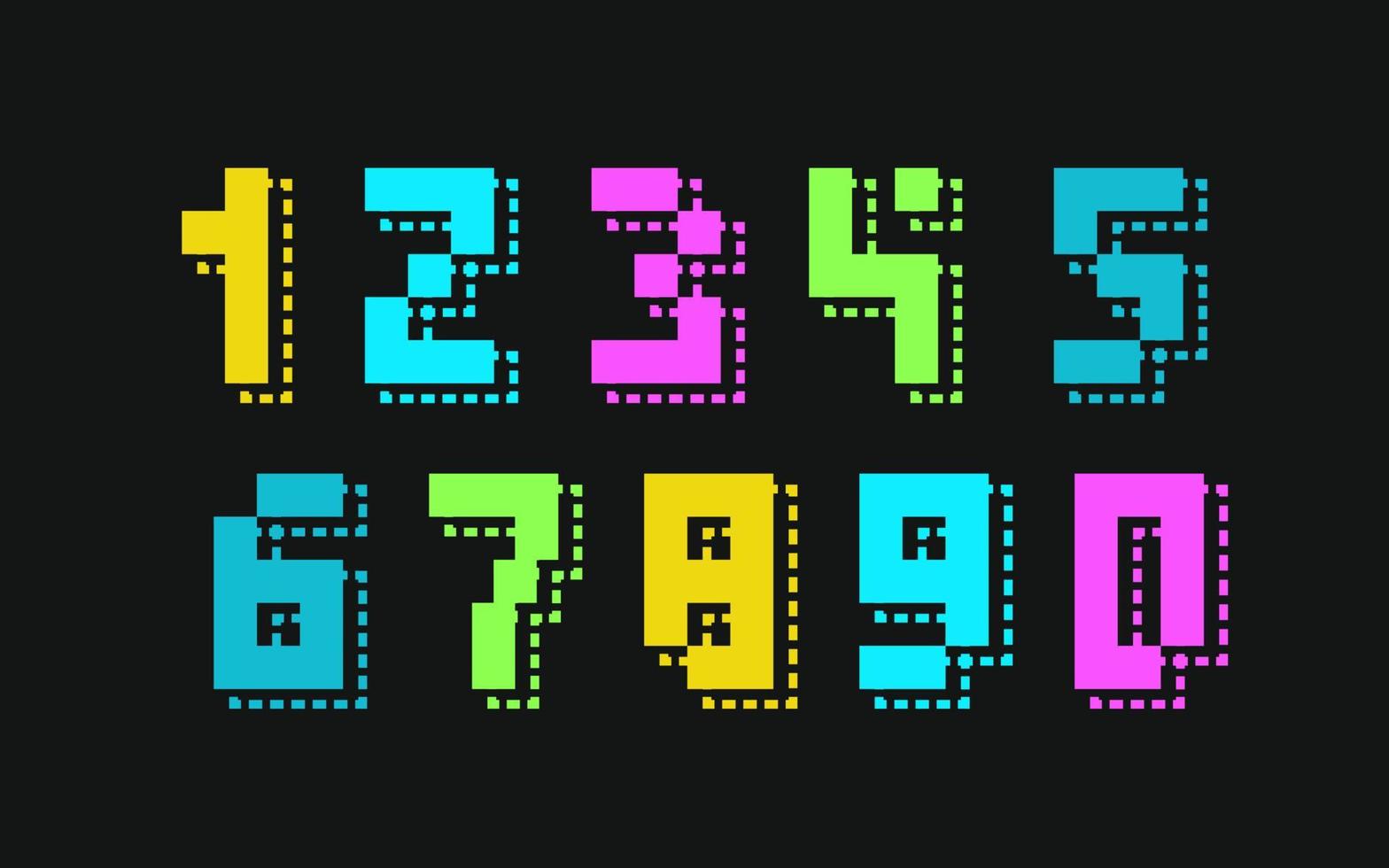 Number vector set neon color style