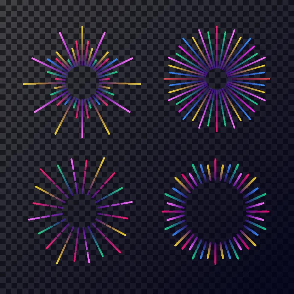 Neon fireworks set isolated on transparent background vector