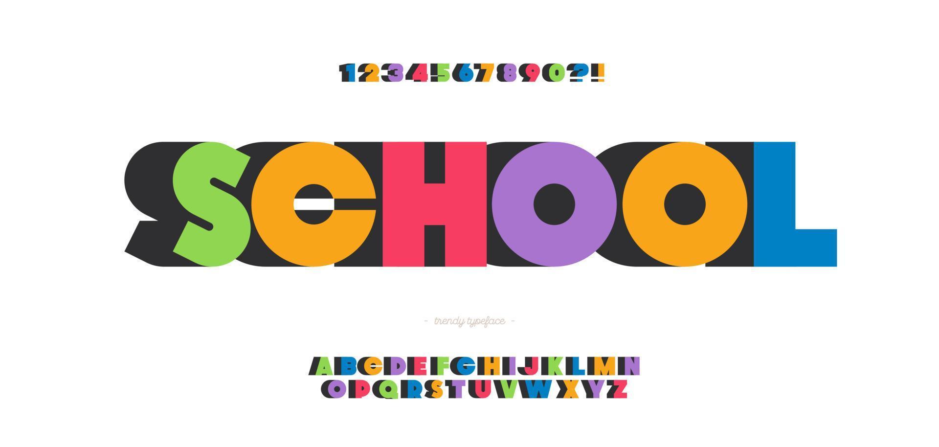 School font 3d bold color style vector