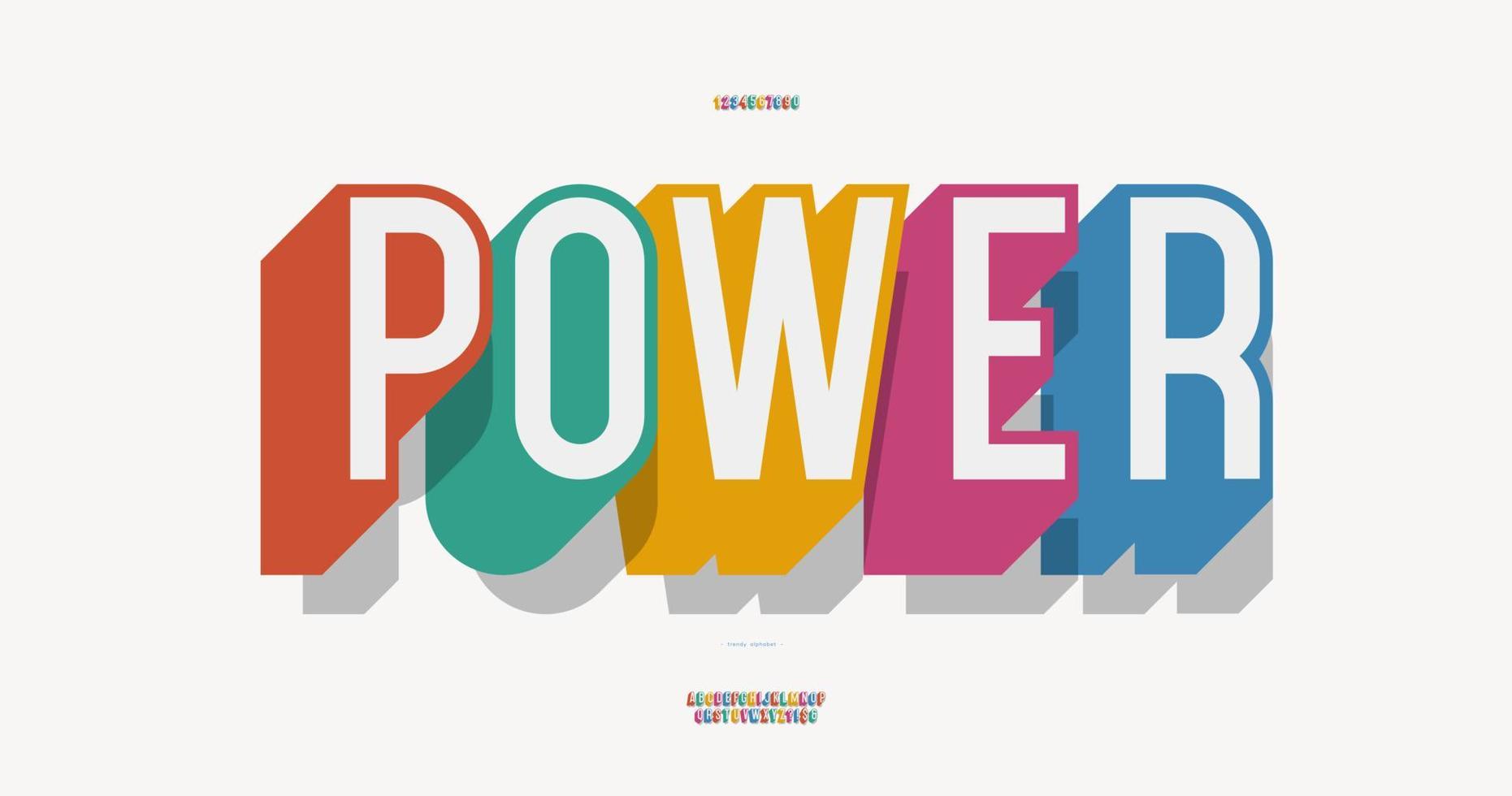 Vector power font 3d bold colorful style