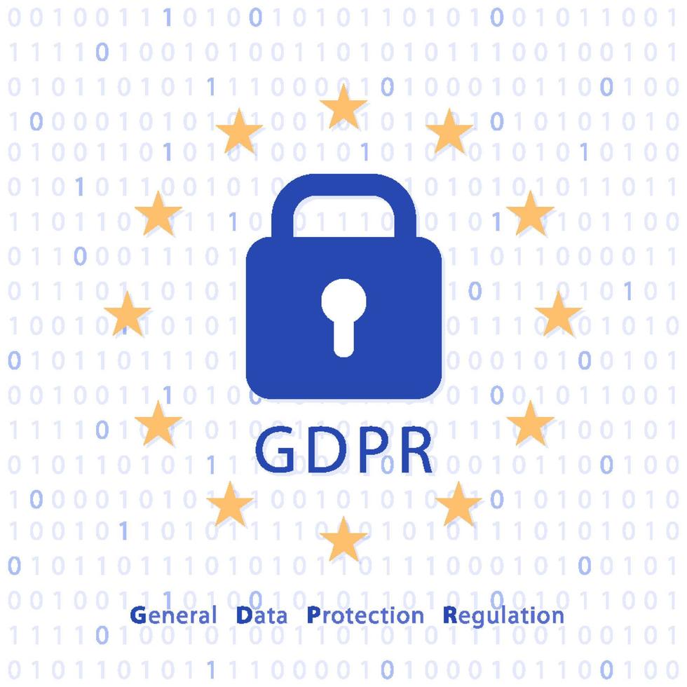 GDPR concept with clock and yellow stars on digital background vector