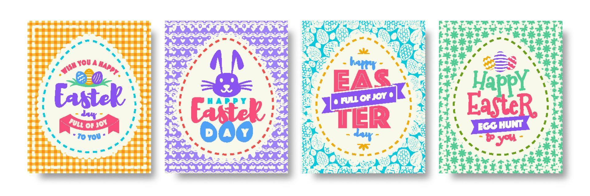 Happy easter day greeting card set with typography wishes color style vector