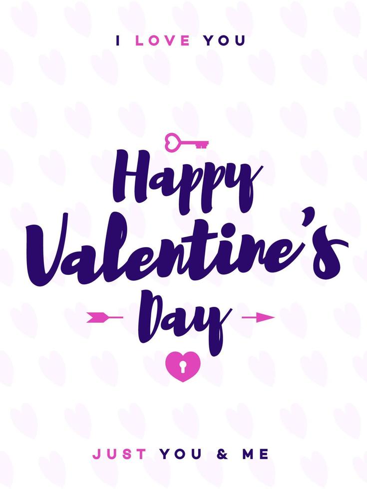 Valentines day greeting card with label, key, arrow and heart on lovely cute background vector