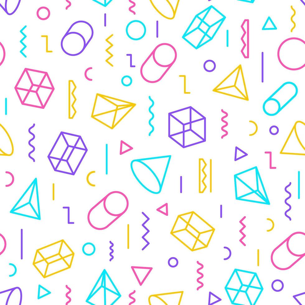 Geometric pattern consisting of color line style shapes and lines on white background for catalog vector