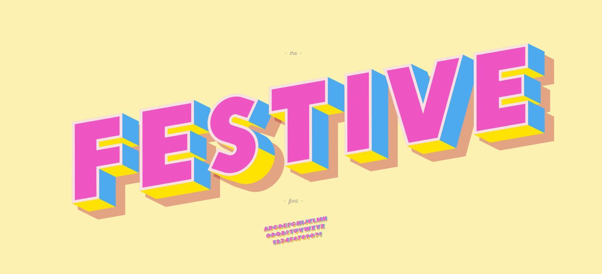 Festive font 3d bold style cute color vector