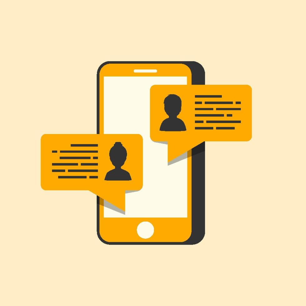 Vector chatting concept 3d style with mobile on yellow background.