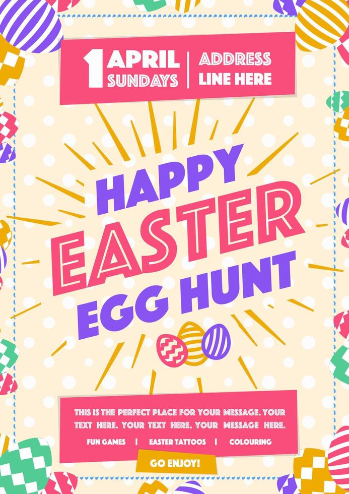 Happy easter party poster with wish - happy easter day egg hunt colorful style vector