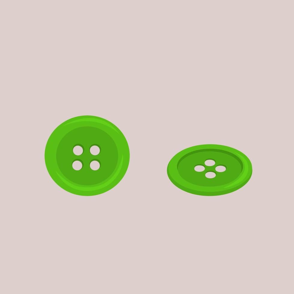 Green buttons for clothes with four holes. vector