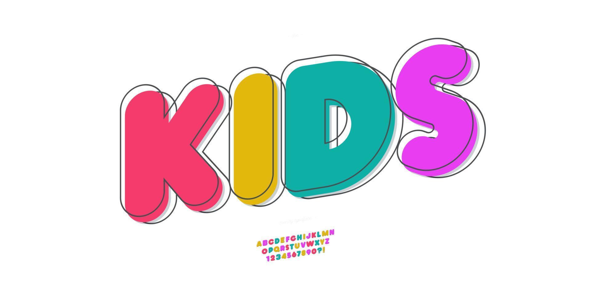 Vector kids font 3d bold doodle style