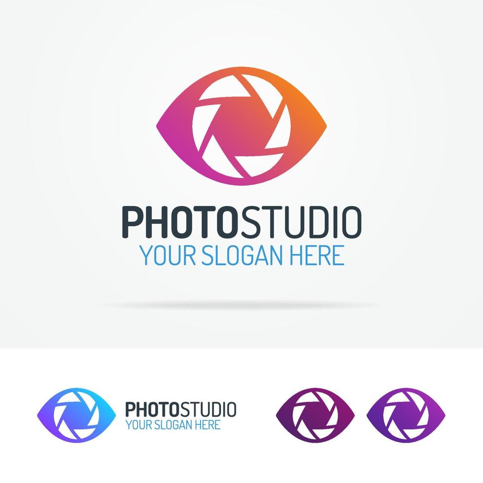 Photo studio logo set with aperture modern flat color vector