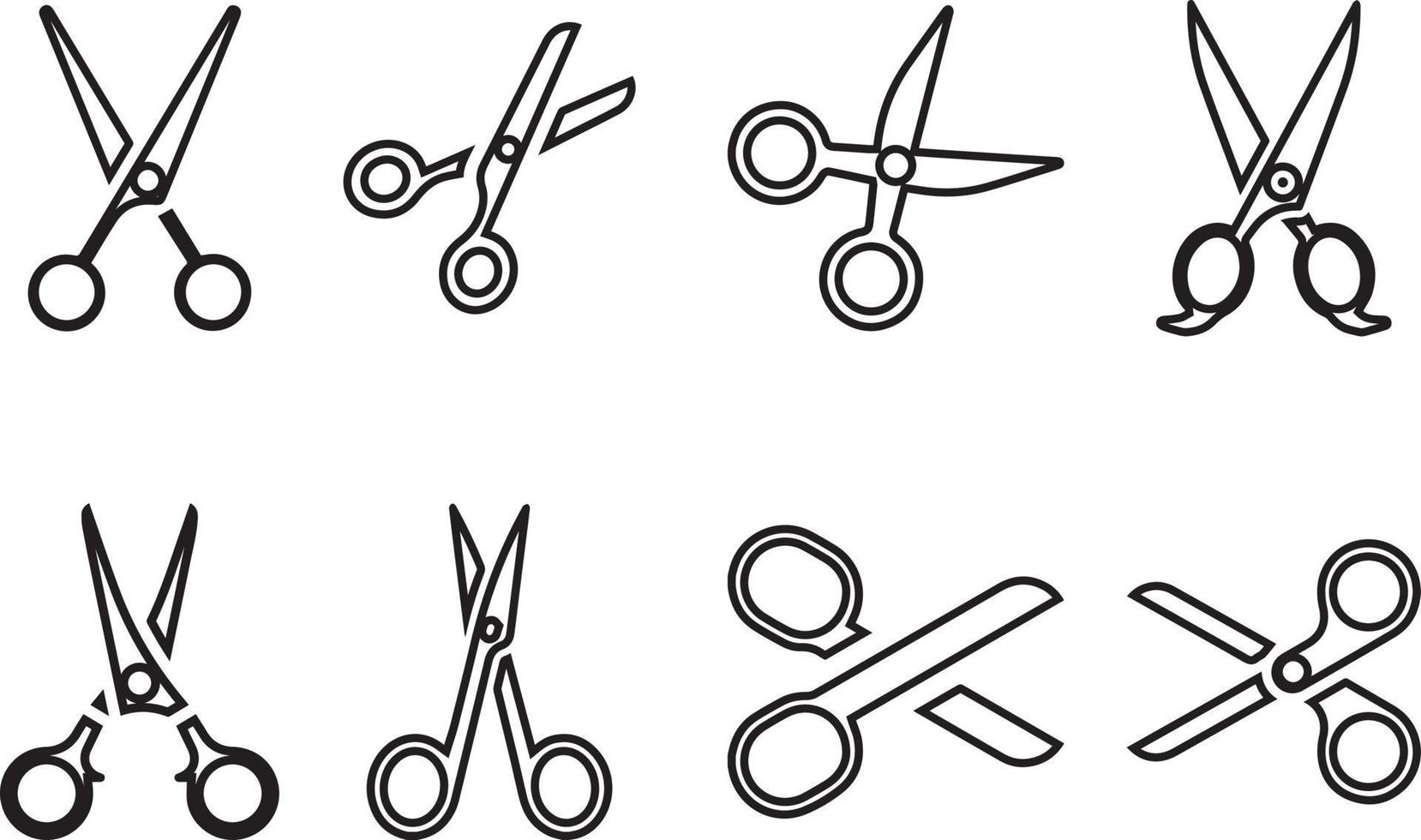 conjunto de siluetas de tijeras. conjunto de tijeras ilustrado sobre fondo blanco vector