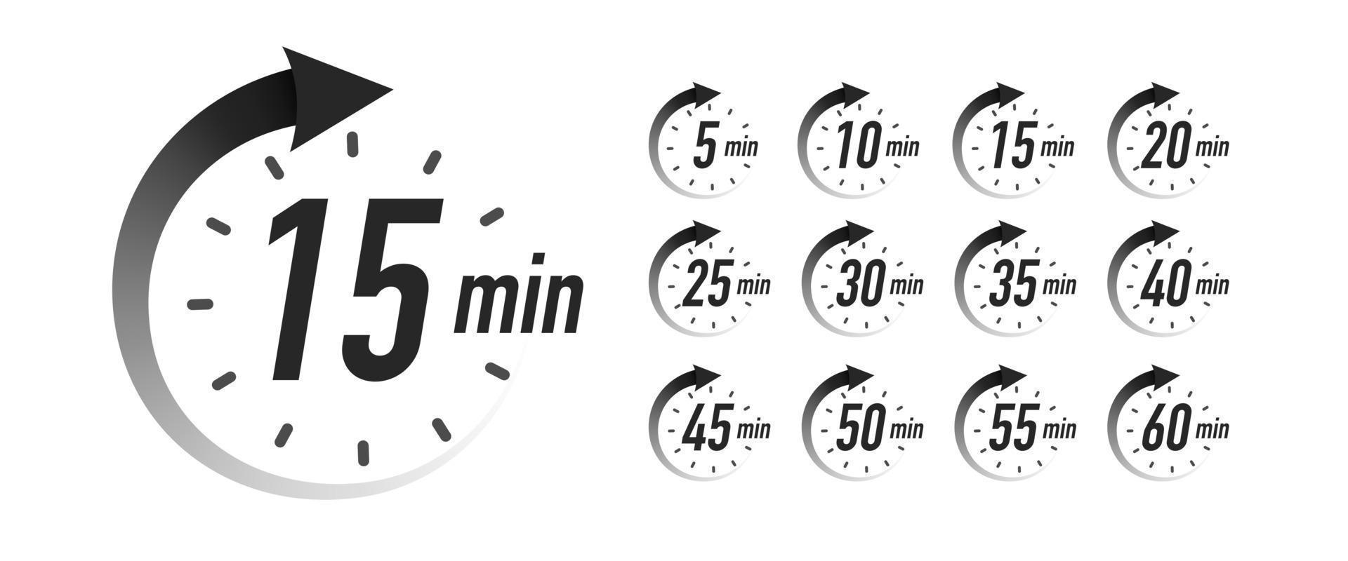 Timer icons vector set black color