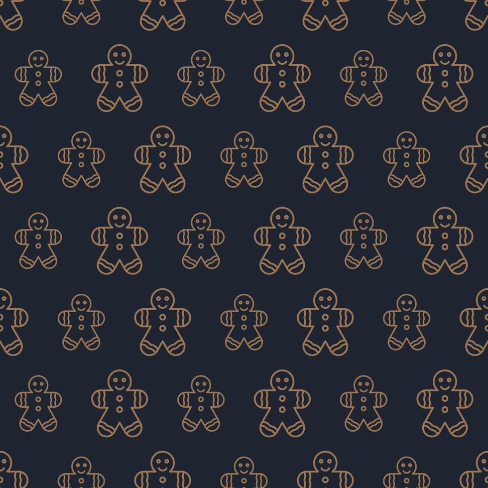 Christmas cookie man candy seamless pattern gold color line style on black background vector