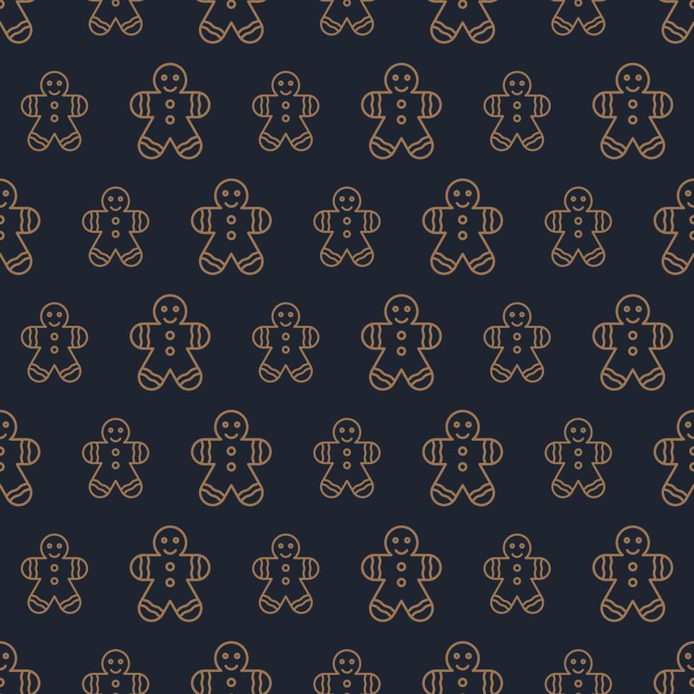 Christmas cookie man candy seamless pattern gold color line style on black background vector