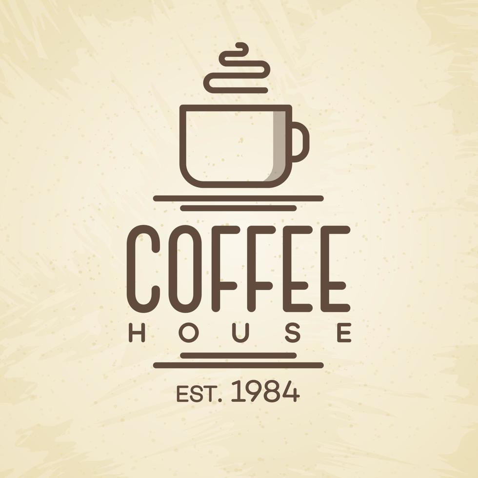 Coffee house logo with cup line style on background for cafe, shop, restaurant vector