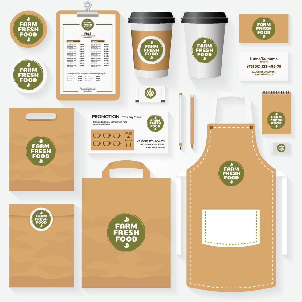 Farm fresh food corporate identity template set with logo vector