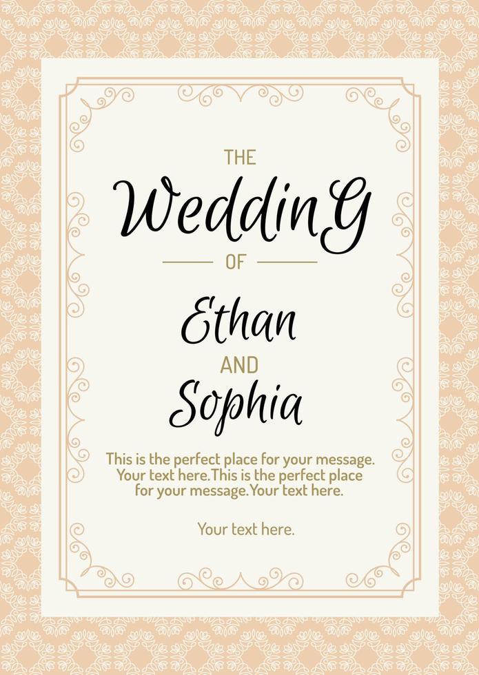 Wedding cover design template with vintage line style modern pink color background vector
