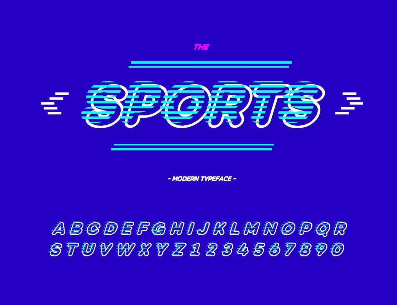 Vector sports alpabet trend typography on cyan background.