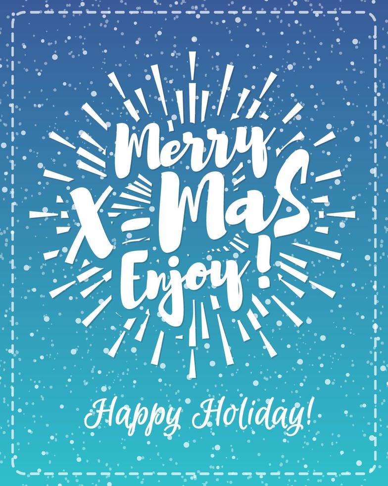 Christmas greeting card with white emblem consisting sign Merry X mas enjoy and sunburst vector