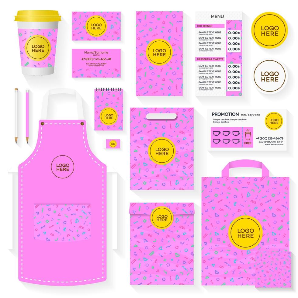Coffee house identity template set pink color vector