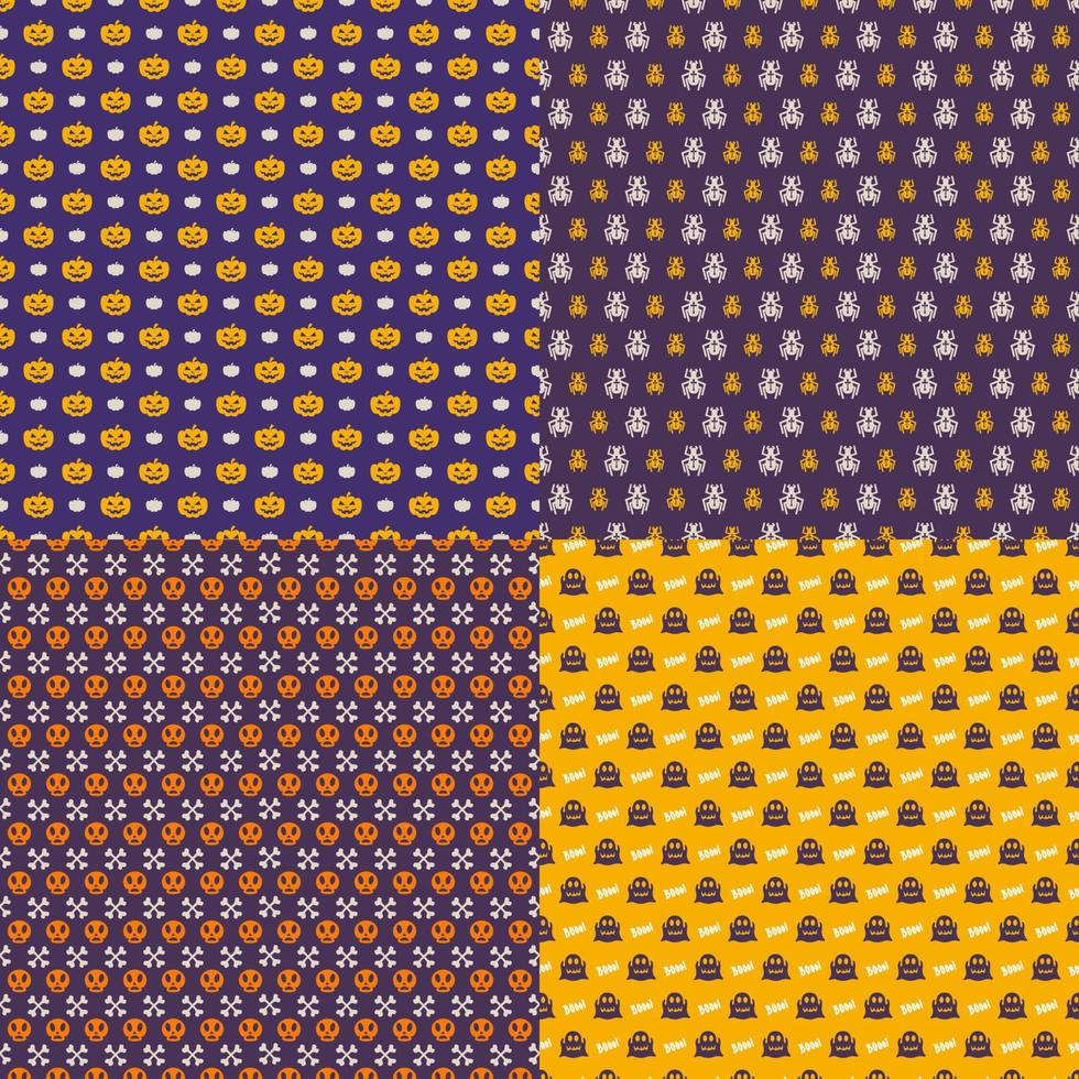 Halloween pattern set color style on different background with skull, pumpkin for decoration vector
