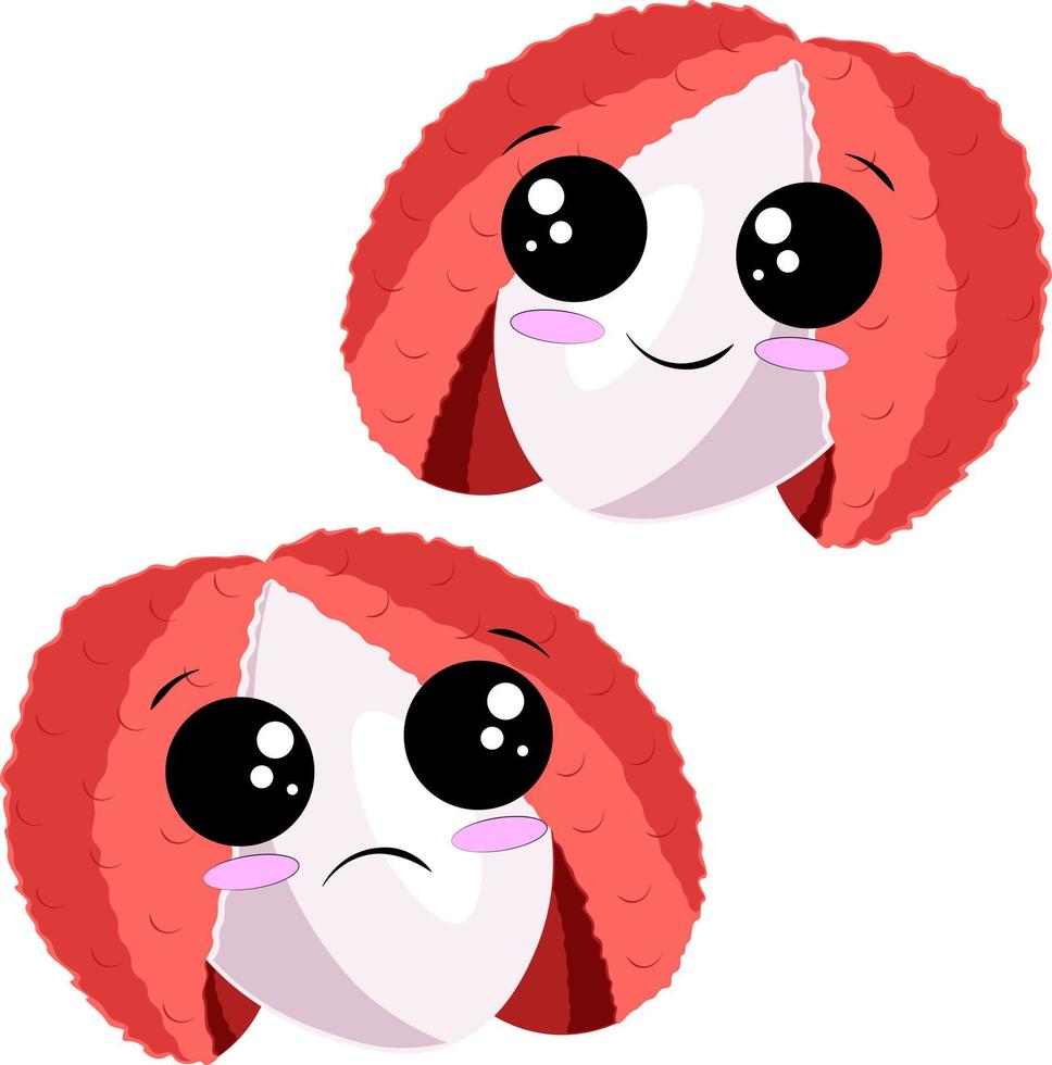 Cute cartoon happy and sad half lychees vector