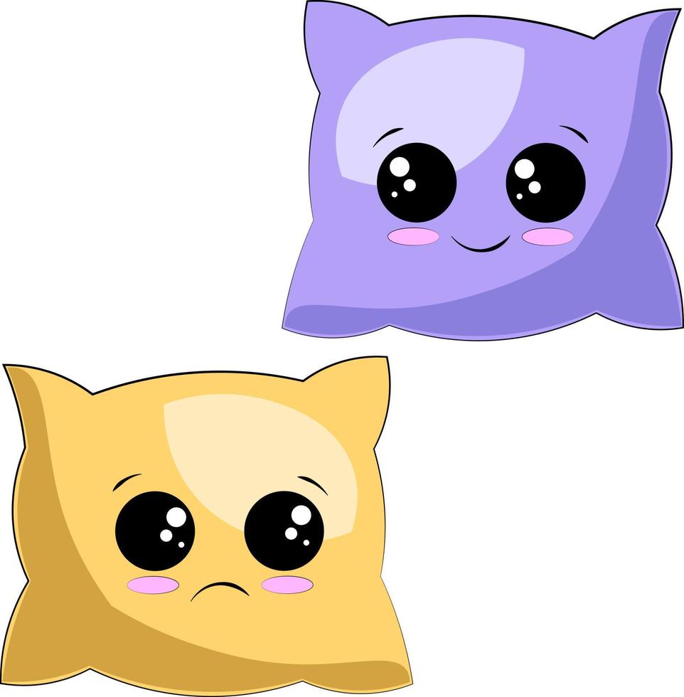 Cute cartoon happy and sad color pillow vector