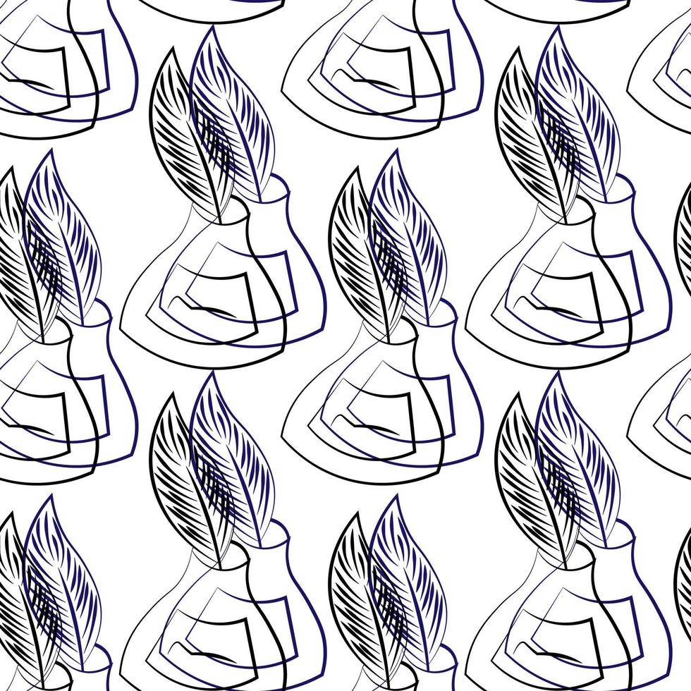 Seamless vector pattern with outline vintage inkwell