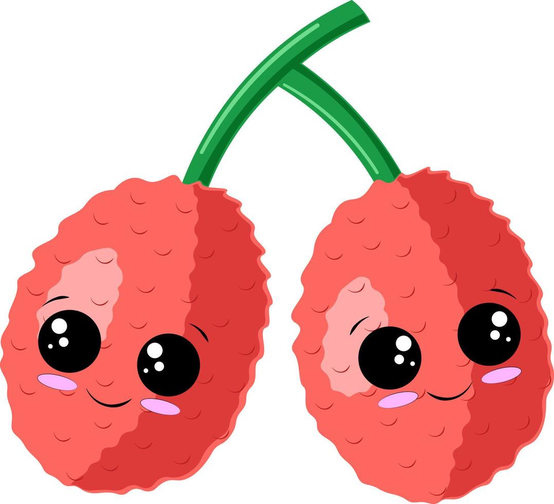 Cute cartoon happy two pink fruit lychees vector