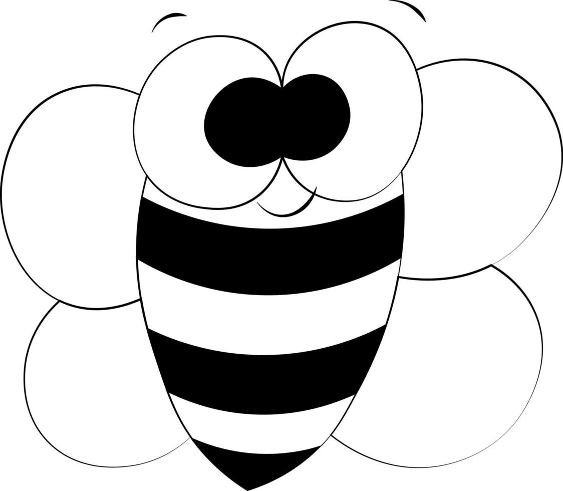 linda abeja de dibujos animados. dibujar ilustraciones en blanco y negro vector